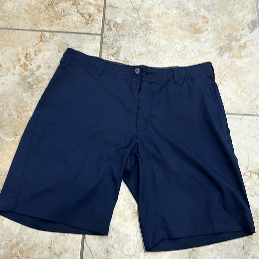 BCG Shorts Mens 34W Navy Blue Chinos Golf Casual Golfer Flat Front Outdoor Adult